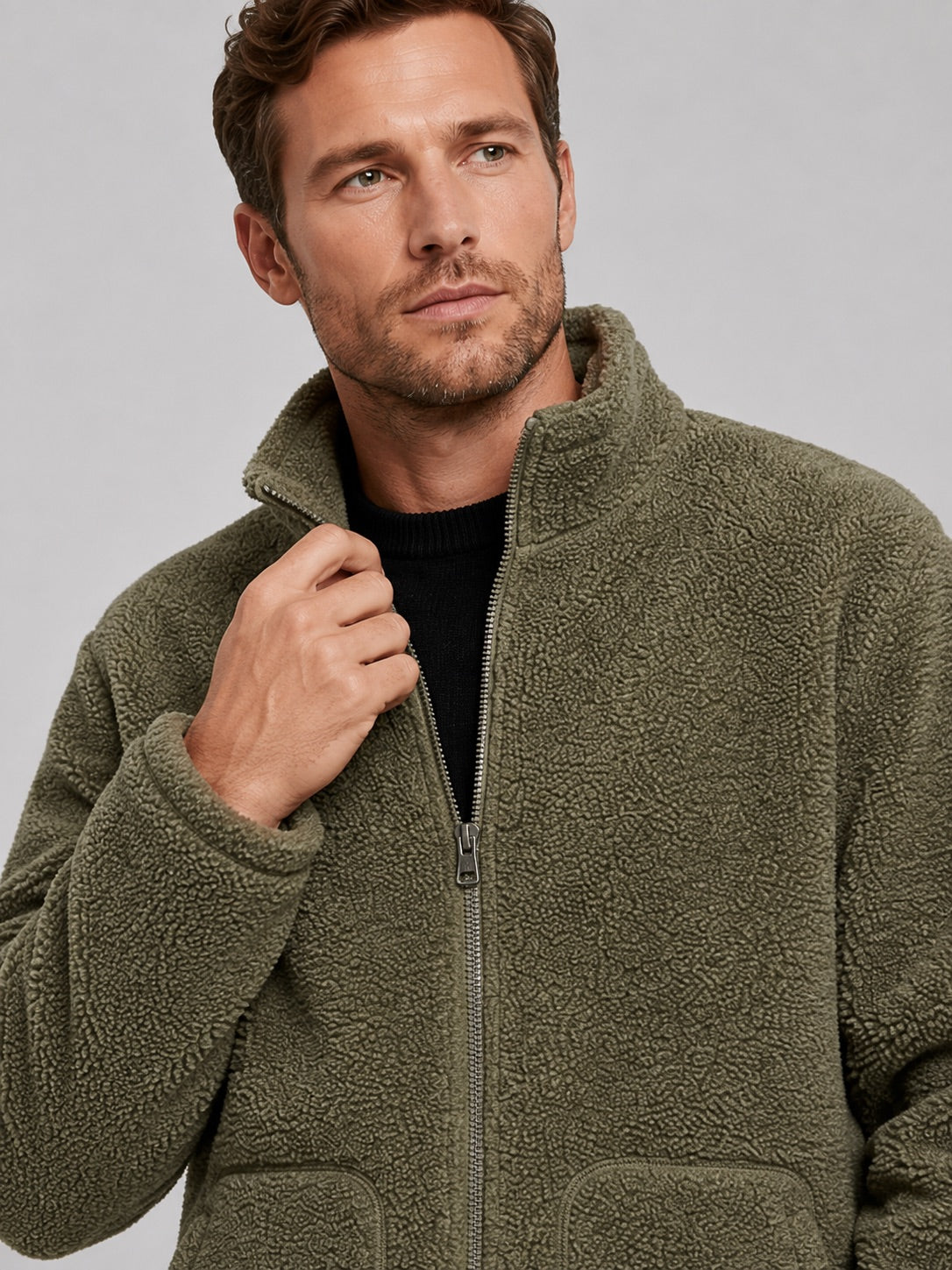 Men’s Full zip Fleece Jacket Stand Collar Loose Fit Warm Winter Autumn Jacket for Casual and Outdoor Wear
