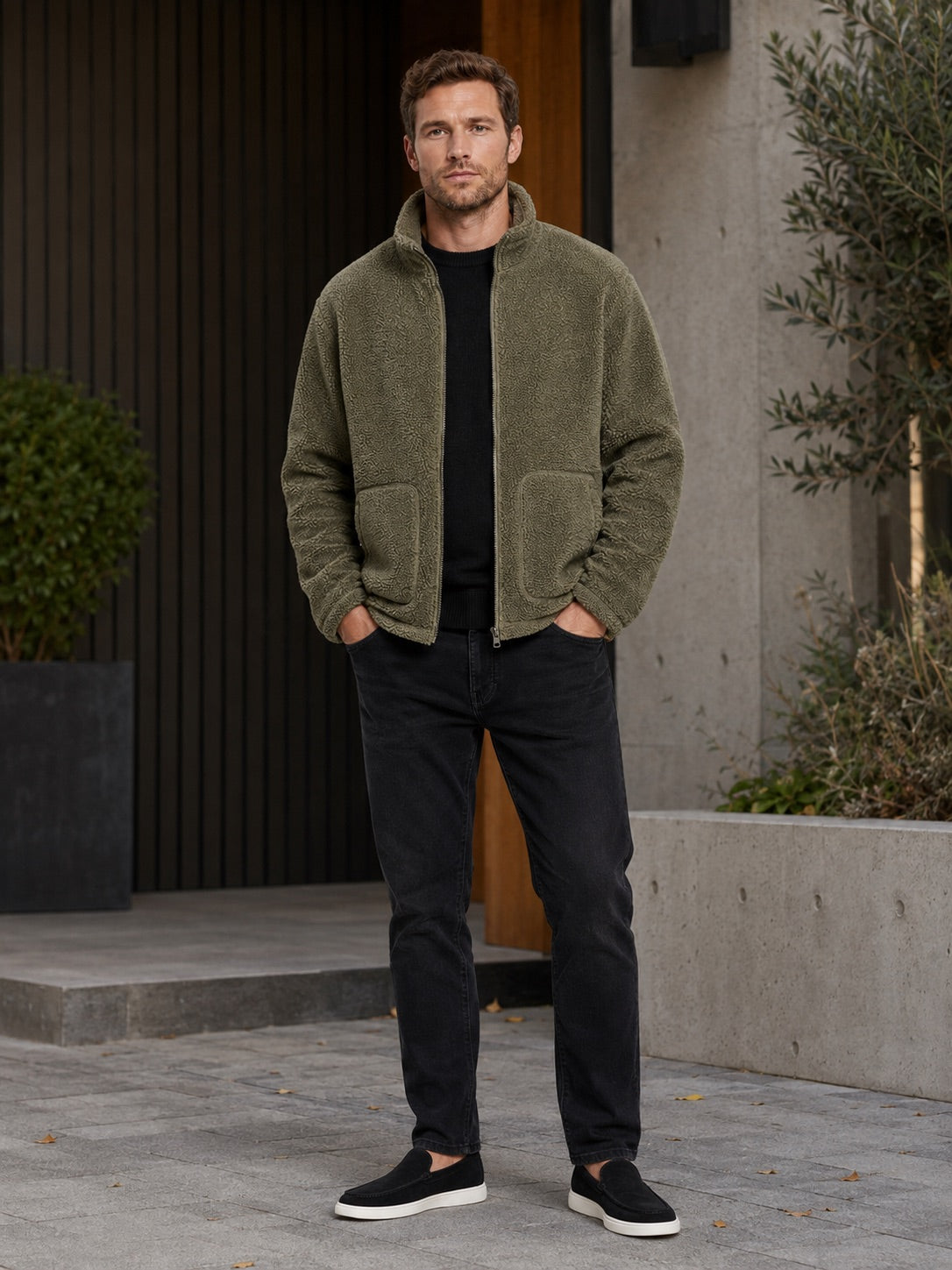 Men’s Full zip Fleece Jacket Stand Collar Loose Fit Warm Winter Autumn Jacket for Casual and Outdoor Wear
