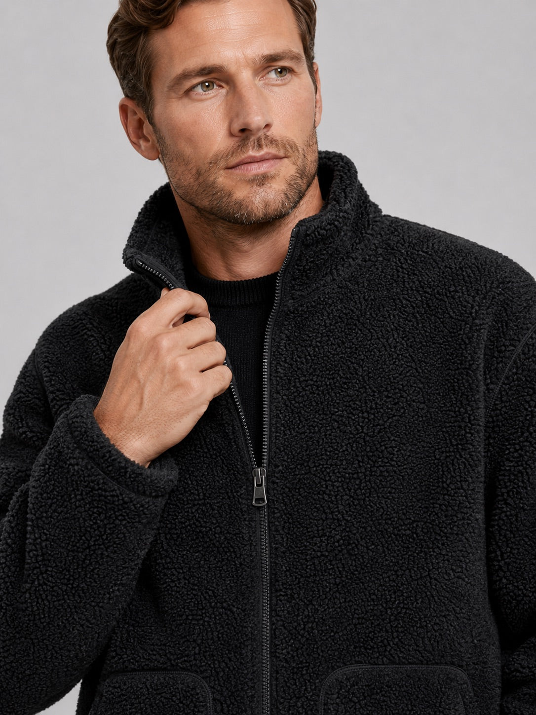 Men’s Full zip Fleece Jacket Stand Collar Loose Fit Warm Winter Autumn Jacket for Casual and Outdoor Wear