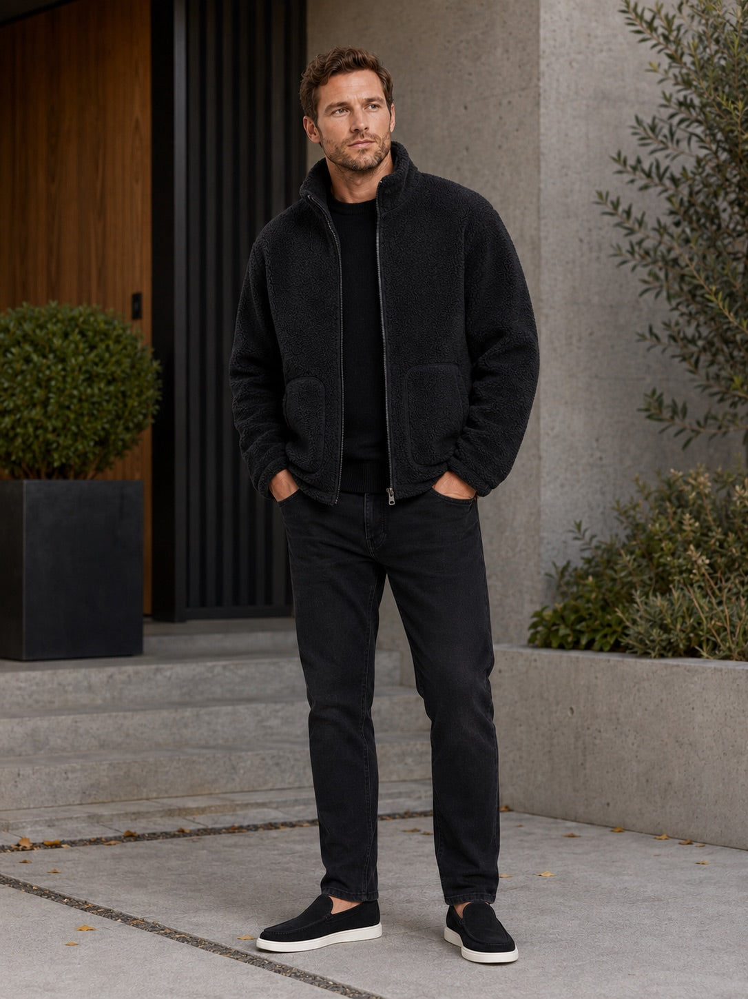 Men’s Full zip Fleece Jacket Stand Collar Loose Fit Warm Winter Autumn Jacket for Casual and Outdoor Wear