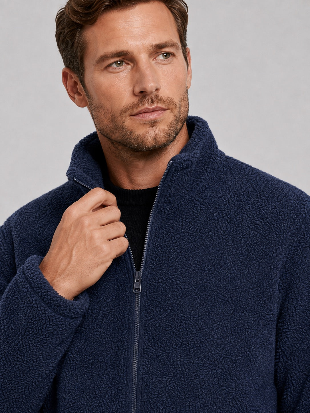 Men’s Full zip Fleece Jacket Stand Collar Loose Fit Warm Winter Autumn Jacket for Casual and Outdoor Wear