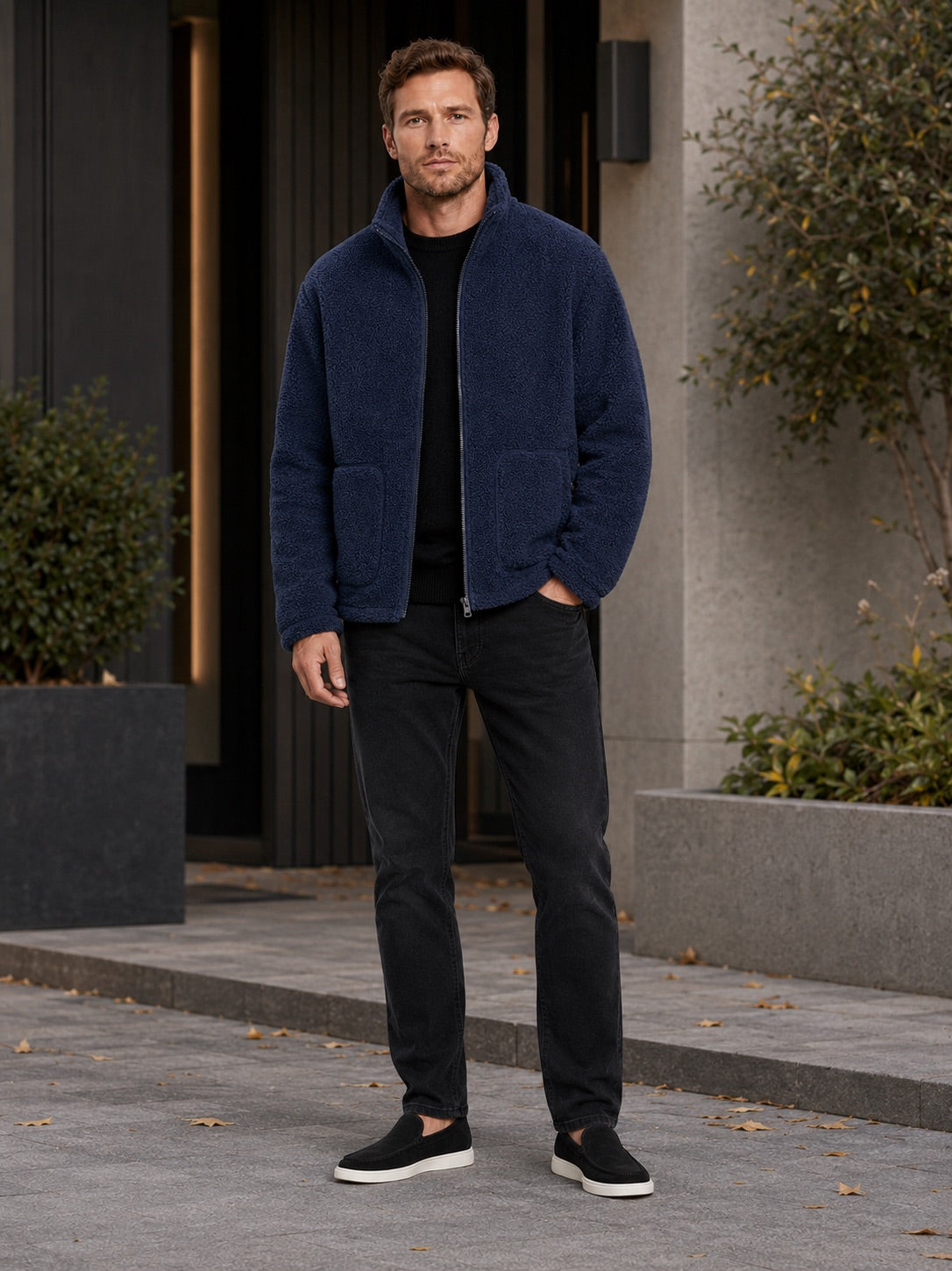 Men’s Full zip Fleece Jacket Stand Collar Loose Fit Warm Winter Autumn Jacket for Casual and Outdoor Wear