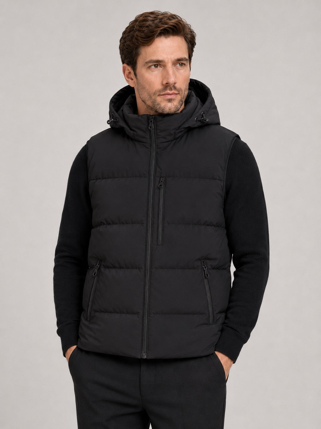Men’s Hooded Puffer Gilet Windproof Zip-Up Thick Warm Autumn Winter Sleeveless Jacket for Casual and Outdoor Wear