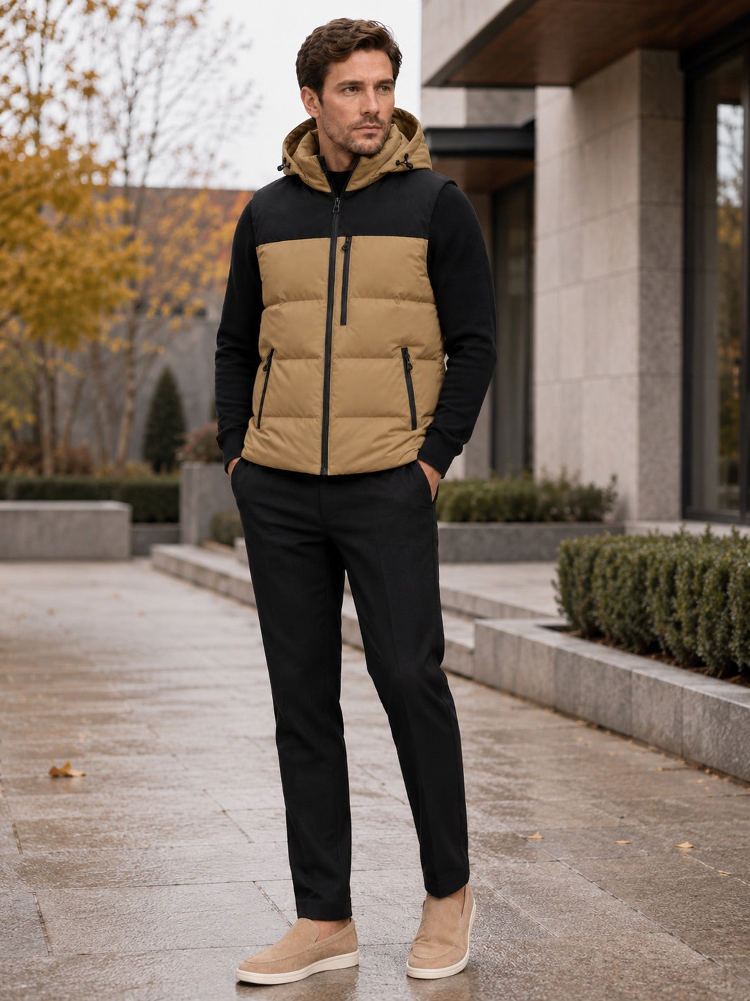 Men’s Hooded Puffer Gilet Windproof Zip-Up Thick Warm Autumn Winter Sleeveless Jacket for Casual and Outdoor Wear