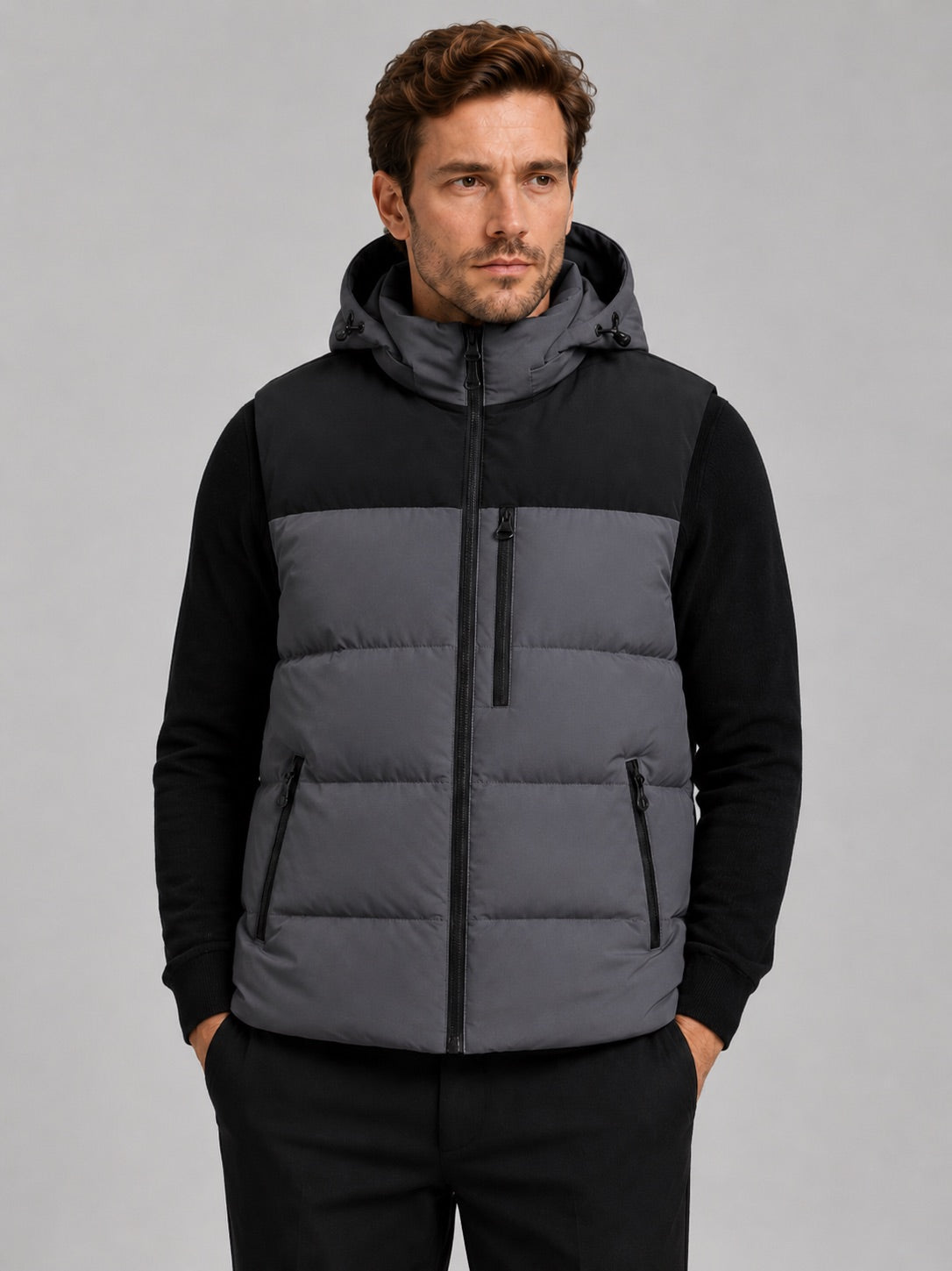 Men’s Hooded Puffer Gilet Windproof Zip-Up Thick Warm Autumn Winter Sleeveless Jacket for Casual and Outdoor Wear