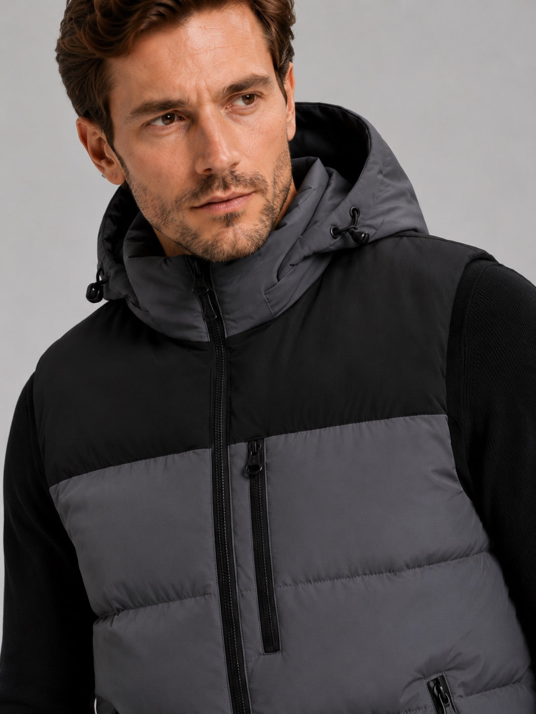 Men’s Hooded Puffer Gilet Windproof Zip-Up Thick Warm Autumn Winter Sleeveless Jacket for Casual and Outdoor Wear