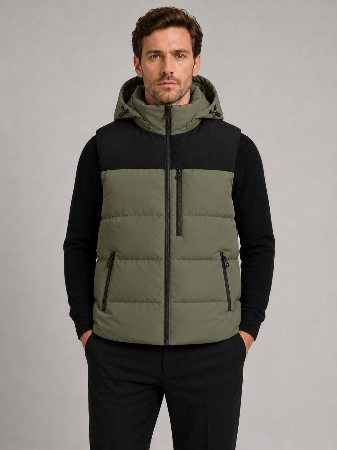 Men’s Hooded Puffer Gilet Windproof Zip-Up Thick Warm Autumn Winter Sleeveless Jacket for Casual and Outdoor Wear