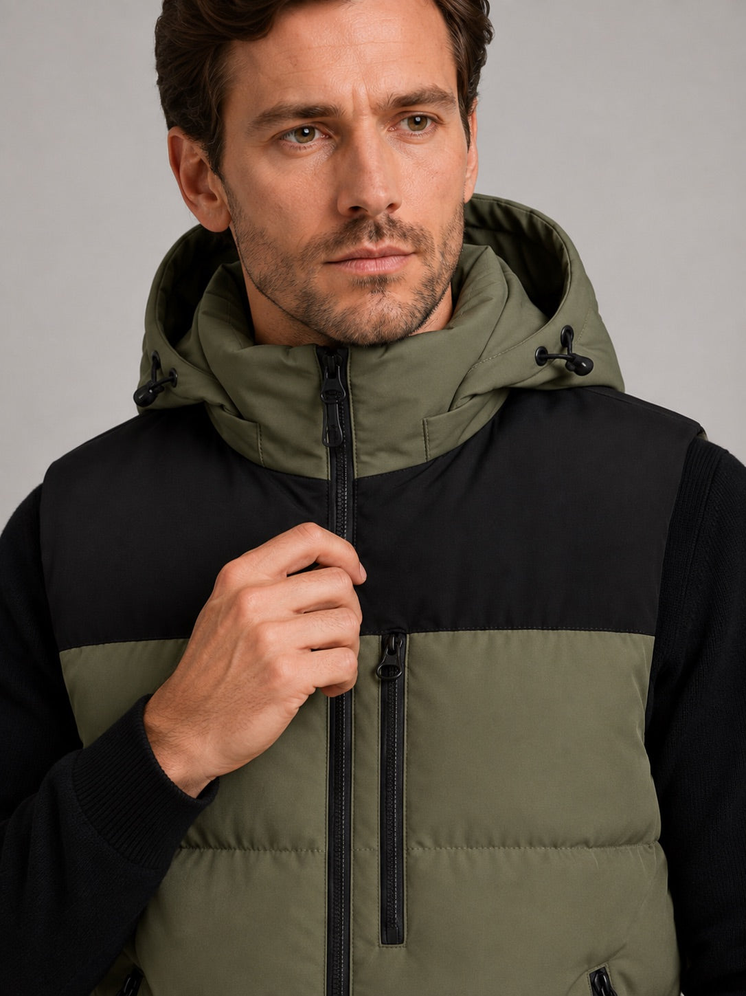 Men’s Hooded Puffer Gilet Windproof Zip-Up Thick Warm Autumn Winter Sleeveless Jacket for Casual and Outdoor Wear