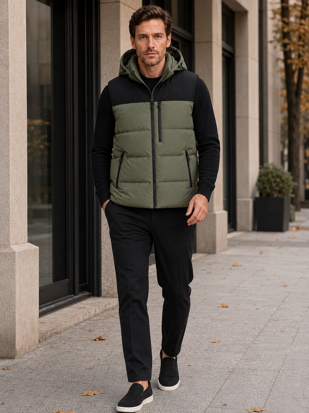 Men’s Hooded Puffer Gilet Windproof Zip-Up Thick Warm Autumn Winter Sleeveless Jacket for Casual and Outdoor Wear