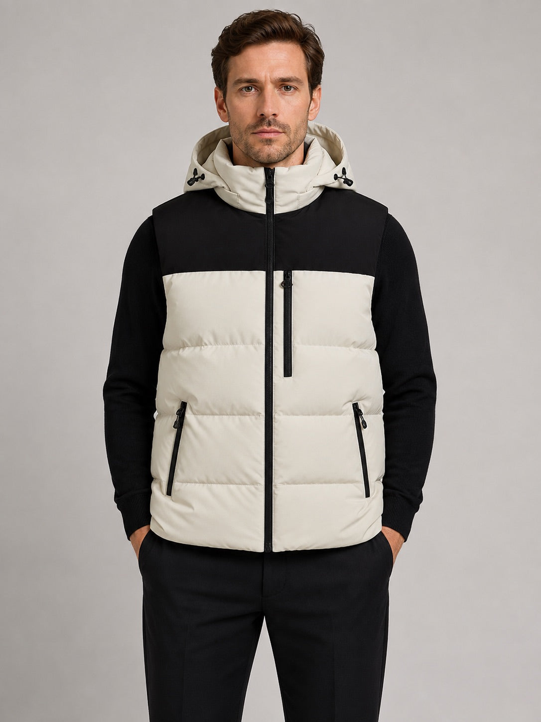 Men’s Hooded Puffer Gilet Windproof Zip-Up Thick Warm Autumn Winter Sleeveless Jacket for Casual and Outdoor Wear