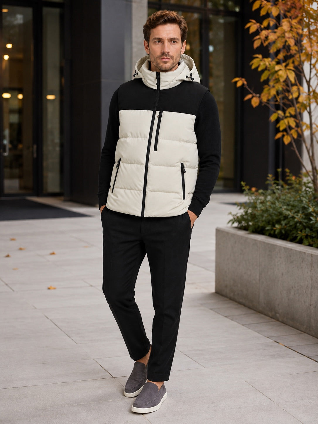Men’s Hooded Puffer Gilet Windproof Zip-Up Thick Warm Autumn Winter Sleeveless Jacket for Casual and Outdoor Wear
