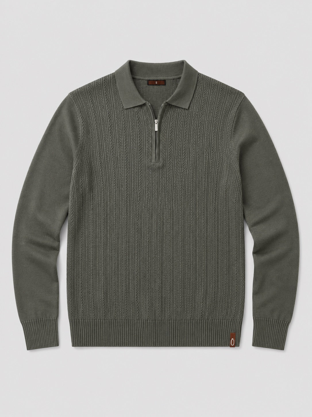 Men’s Quarter Zip Polo Shirt Slim Fit Textured Long Sleeve Autumn Winter Business Casual Top for Office and Everyday Wear