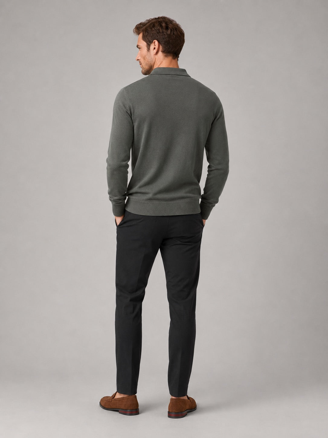Men’s Quarter Zip Polo Shirt Slim Fit Textured Long Sleeve Autumn Winter Business Casual Top for Office and Everyday Wear
