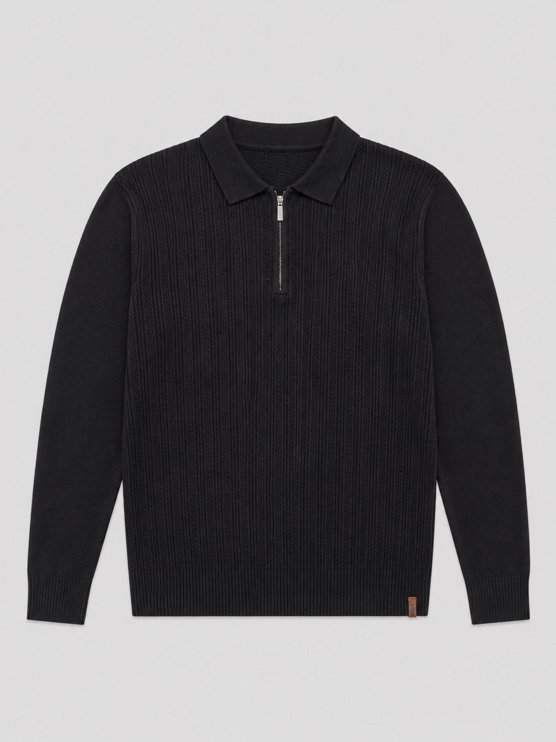 Men’s Quarter Zip Polo Shirt Slim Fit Textured Long Sleeve Autumn Winter Business Casual Top for Office and Everyday Wear