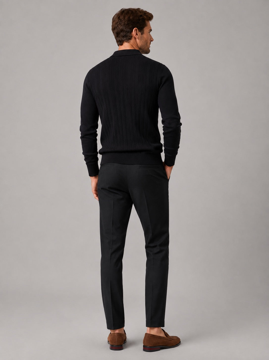 Men’s Quarter Zip Polo Shirt Slim Fit Textured Long Sleeve Autumn Winter Business Casual Top for Office and Everyday Wear