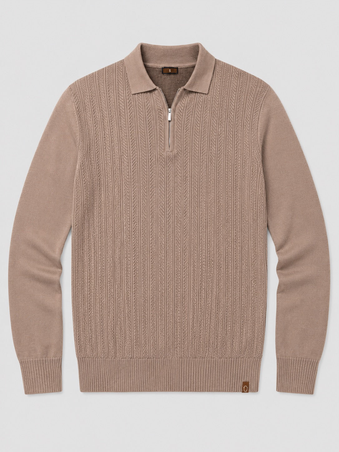 Men’s Quarter Zip Polo Shirt Slim Fit Textured Long Sleeve Autumn Winter Business Casual Top for Office and Everyday Wear