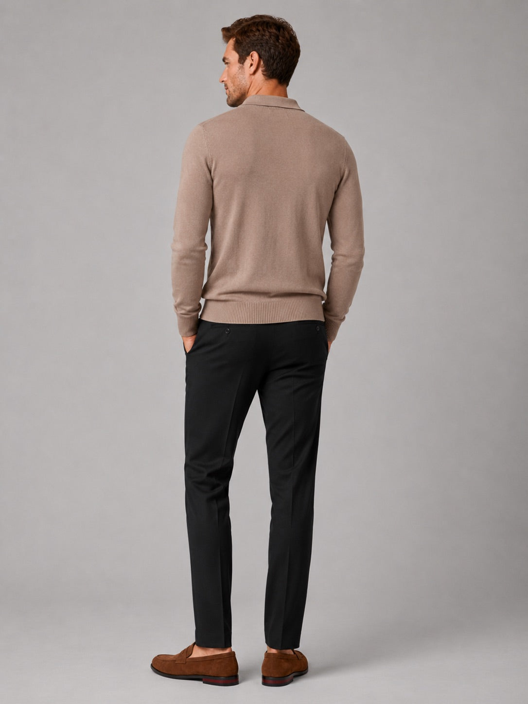 Men’s Quarter Zip Polo Shirt Slim Fit Textured Long Sleeve Autumn Winter Business Casual Top for Office and Everyday Wear
