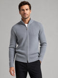 Men’s Ribbed Knit Cardigan Full Zip Stand Collar Slim Fit Long Sleeve Autumn Winter Jumper for Casual and Everyday Wear