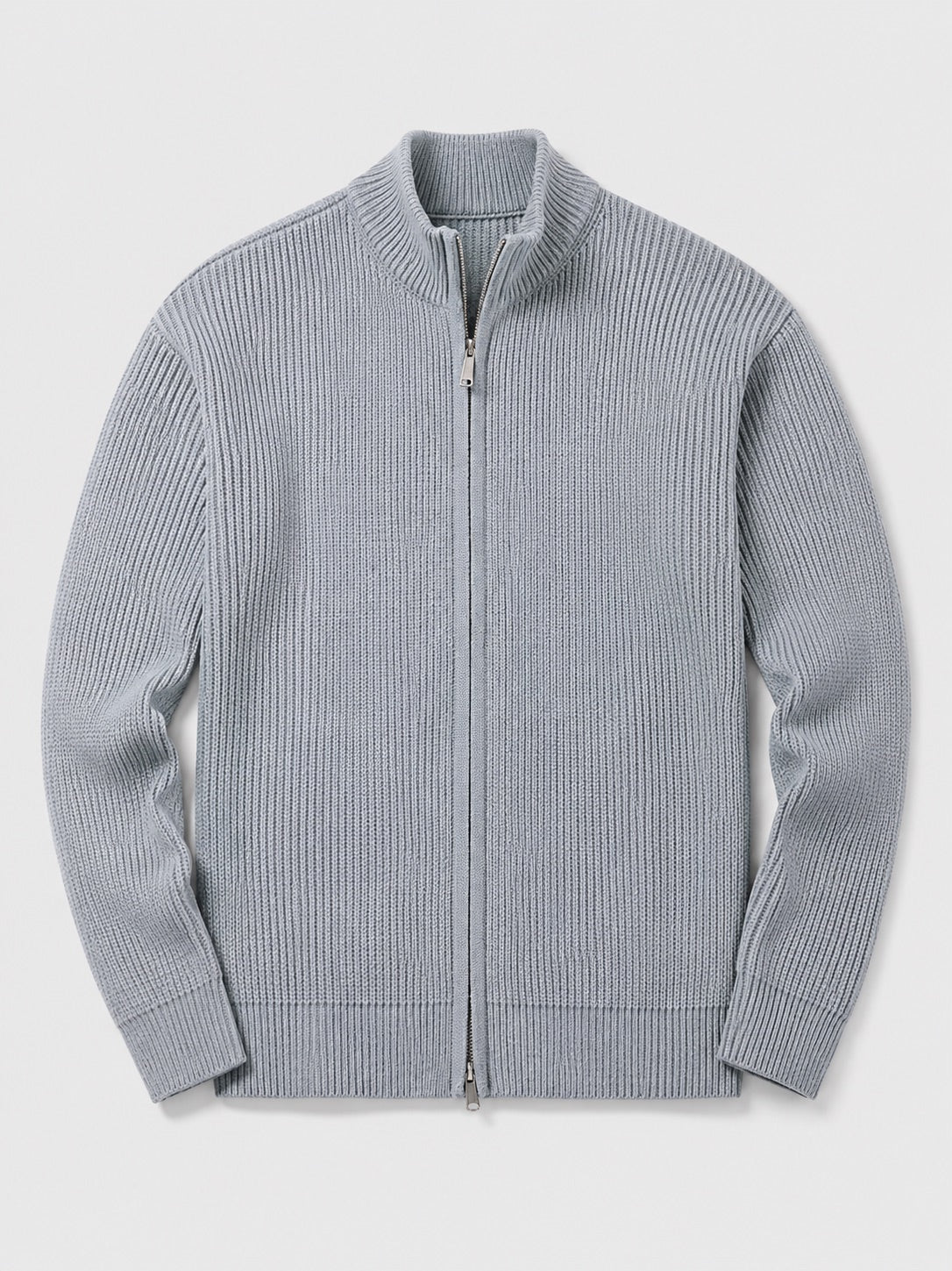 Men’s Ribbed Knit Cardigan Full Zip Stand Collar Slim Fit Long Sleeve Autumn Winter Jumper for Casual and Everyday Wear