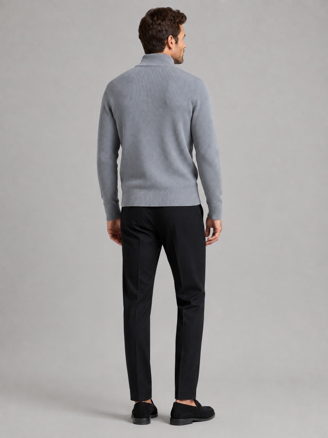 Men’s Ribbed Knit Cardigan Full Zip Stand Collar Slim Fit Long Sleeve Autumn Winter Jumper for Casual and Everyday Wear