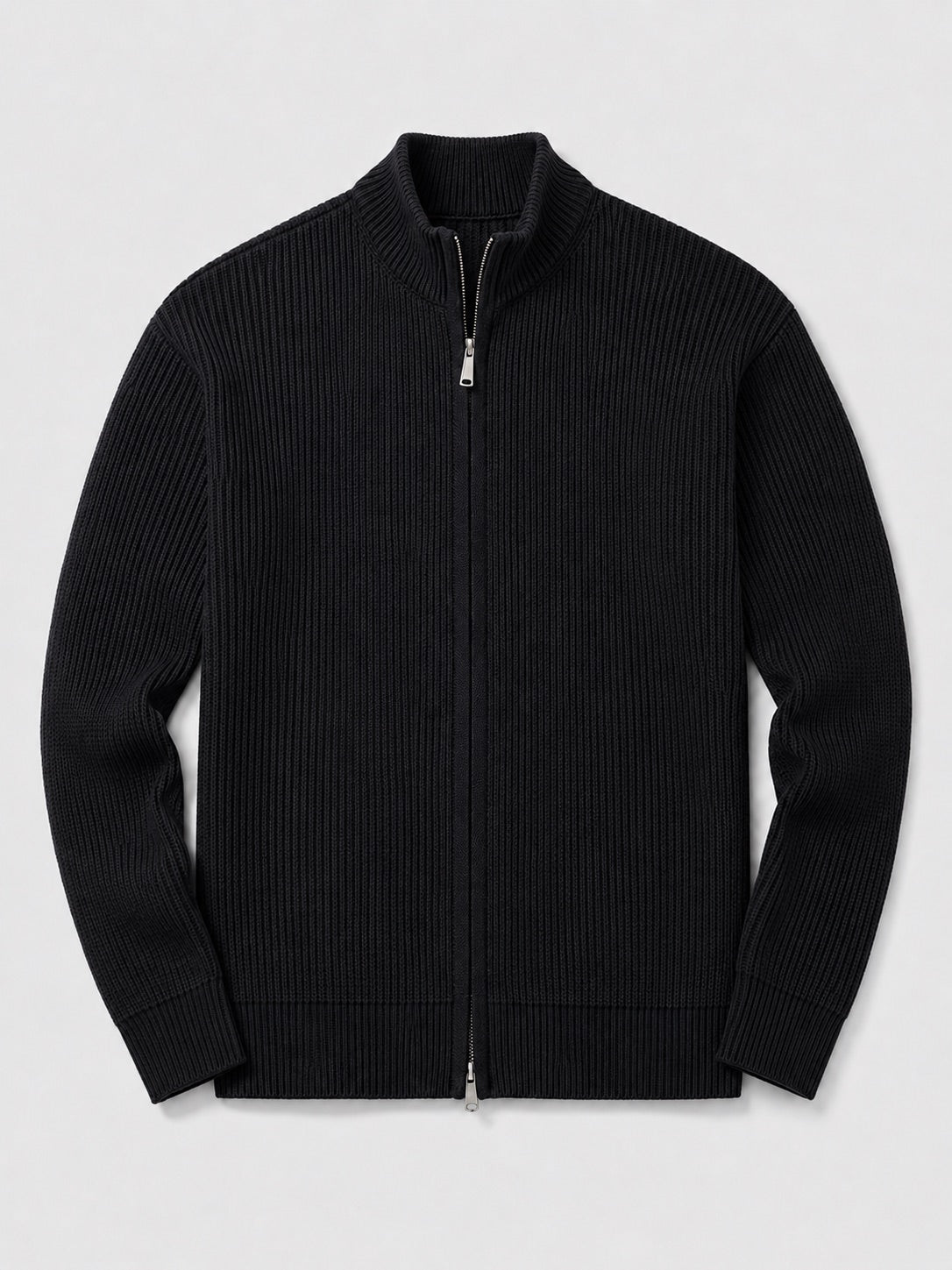 Men’s Ribbed Knit Cardigan Full Zip Stand Collar Slim Fit Long Sleeve Autumn Winter Jumper for Casual and Everyday Wear