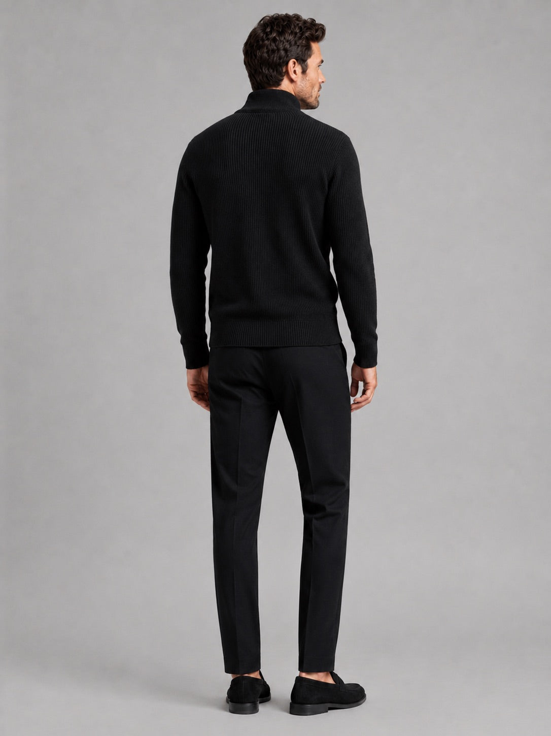Men’s Ribbed Knit Cardigan Full Zip Stand Collar Slim Fit Long Sleeve Autumn Winter Jumper for Casual and Everyday Wear