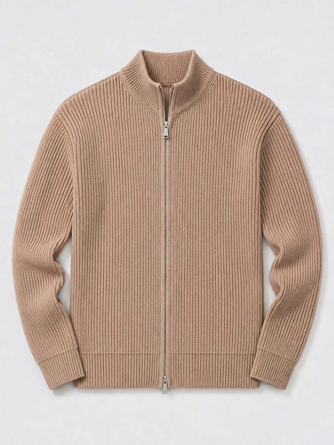Men’s Ribbed Knit Cardigan Full Zip Stand Collar Slim Fit Long Sleeve Autumn Winter Jumper for Casual and Everyday Wear