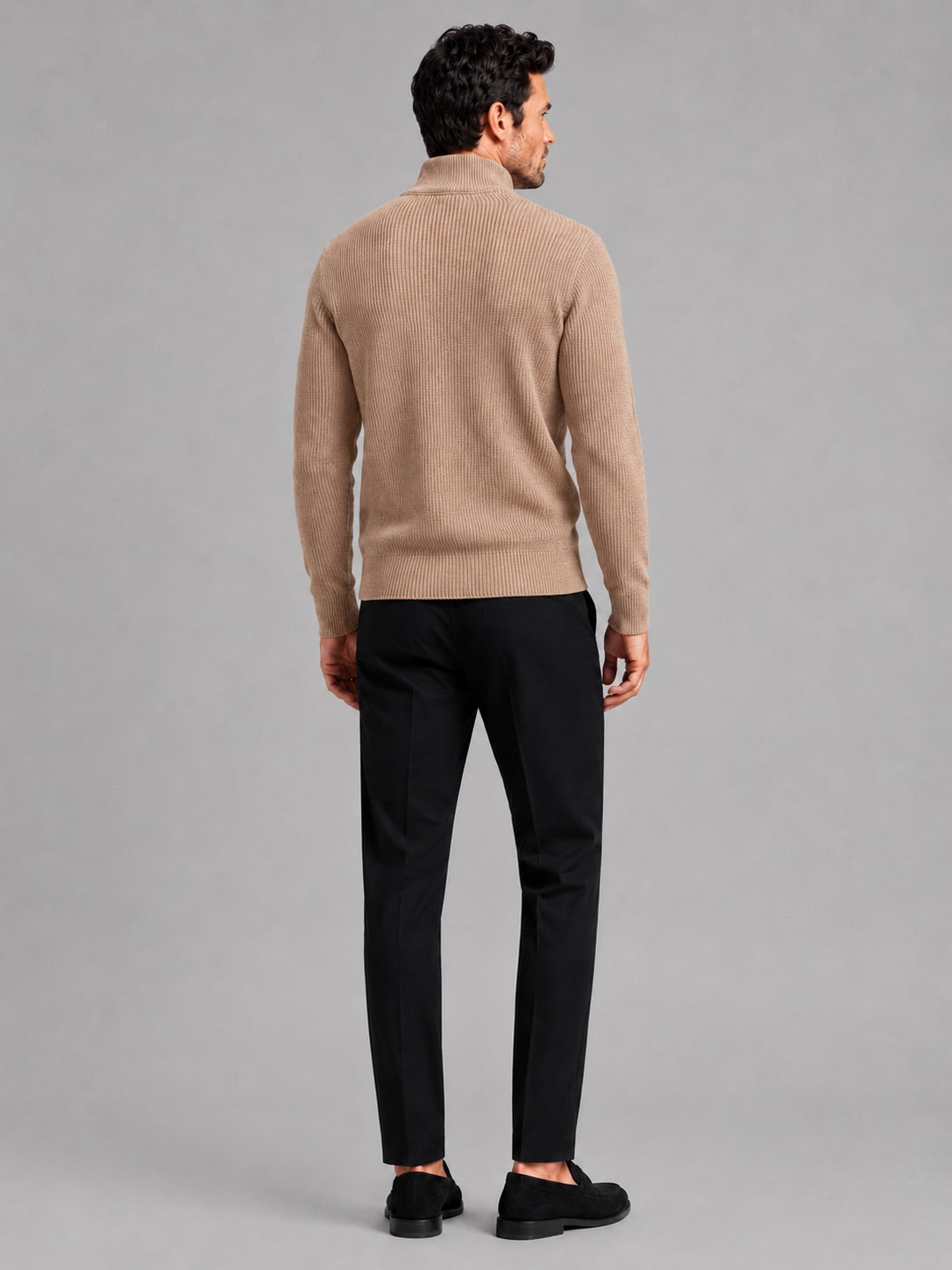 Men’s Ribbed Knit Cardigan Full Zip Stand Collar Slim Fit Long Sleeve Autumn Winter Jumper for Casual and Everyday Wear