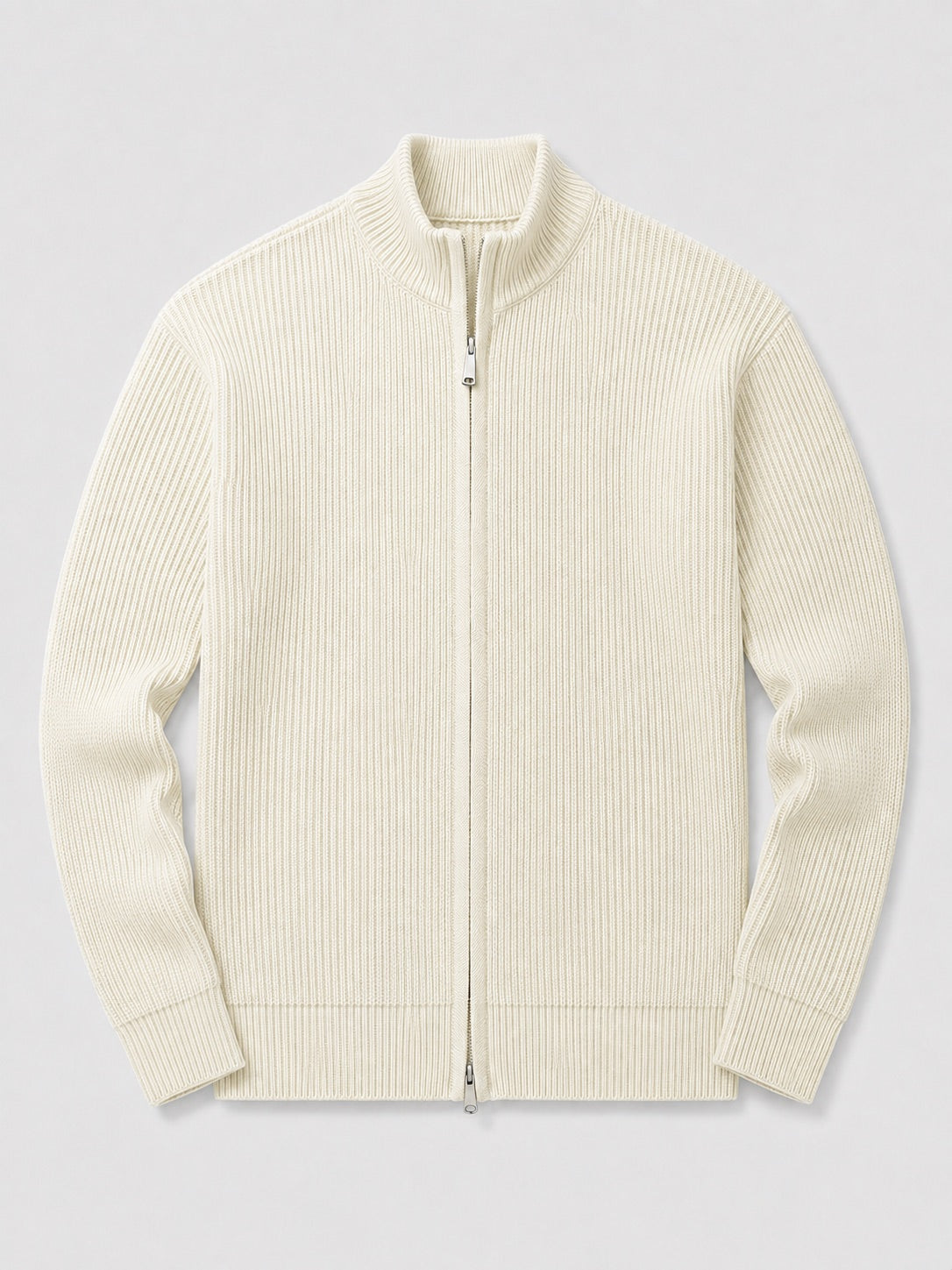 Men’s Ribbed Knit Cardigan Full Zip Stand Collar Slim Fit Long Sleeve Autumn Winter Jumper for Casual and Everyday Wear