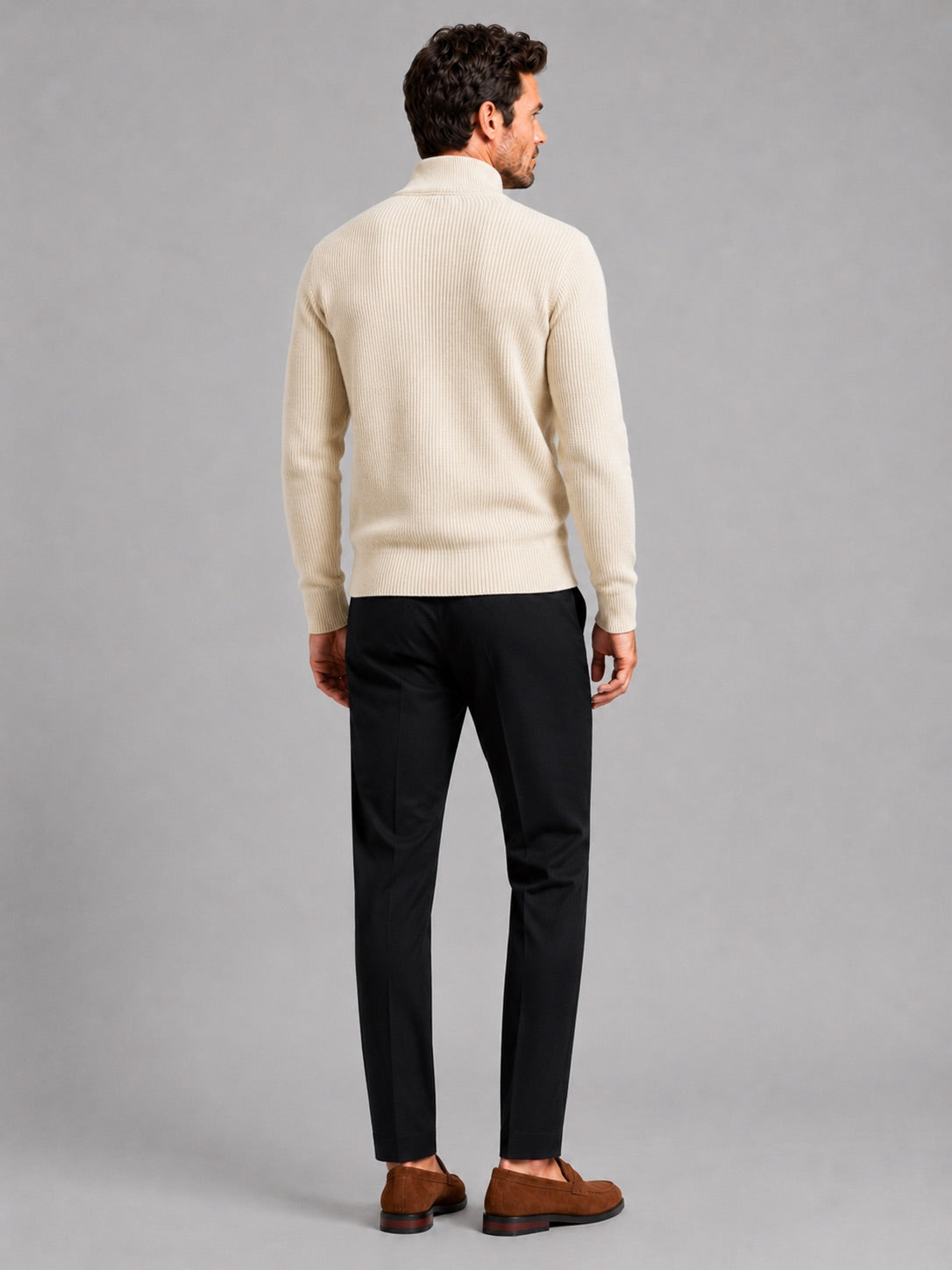 Men’s Ribbed Knit Cardigan Full Zip Stand Collar Slim Fit Long Sleeve Autumn Winter Jumper for Casual and Everyday Wear