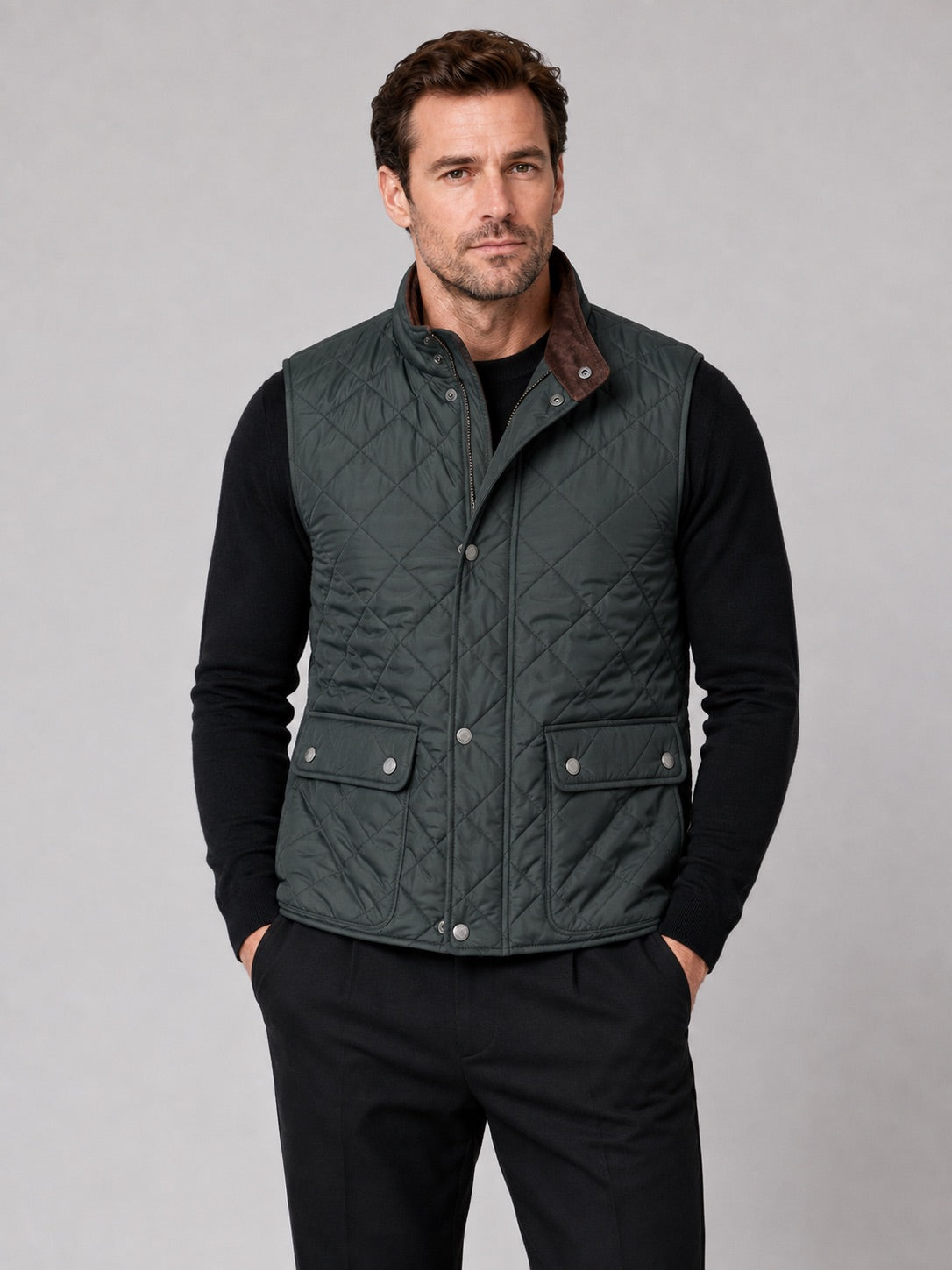 Men’s Quilted Gilet Polo Collar Multi-Pocket Padded Thick Autumn Winter Sleeveless Jacket for Casual and Outdoor Wear