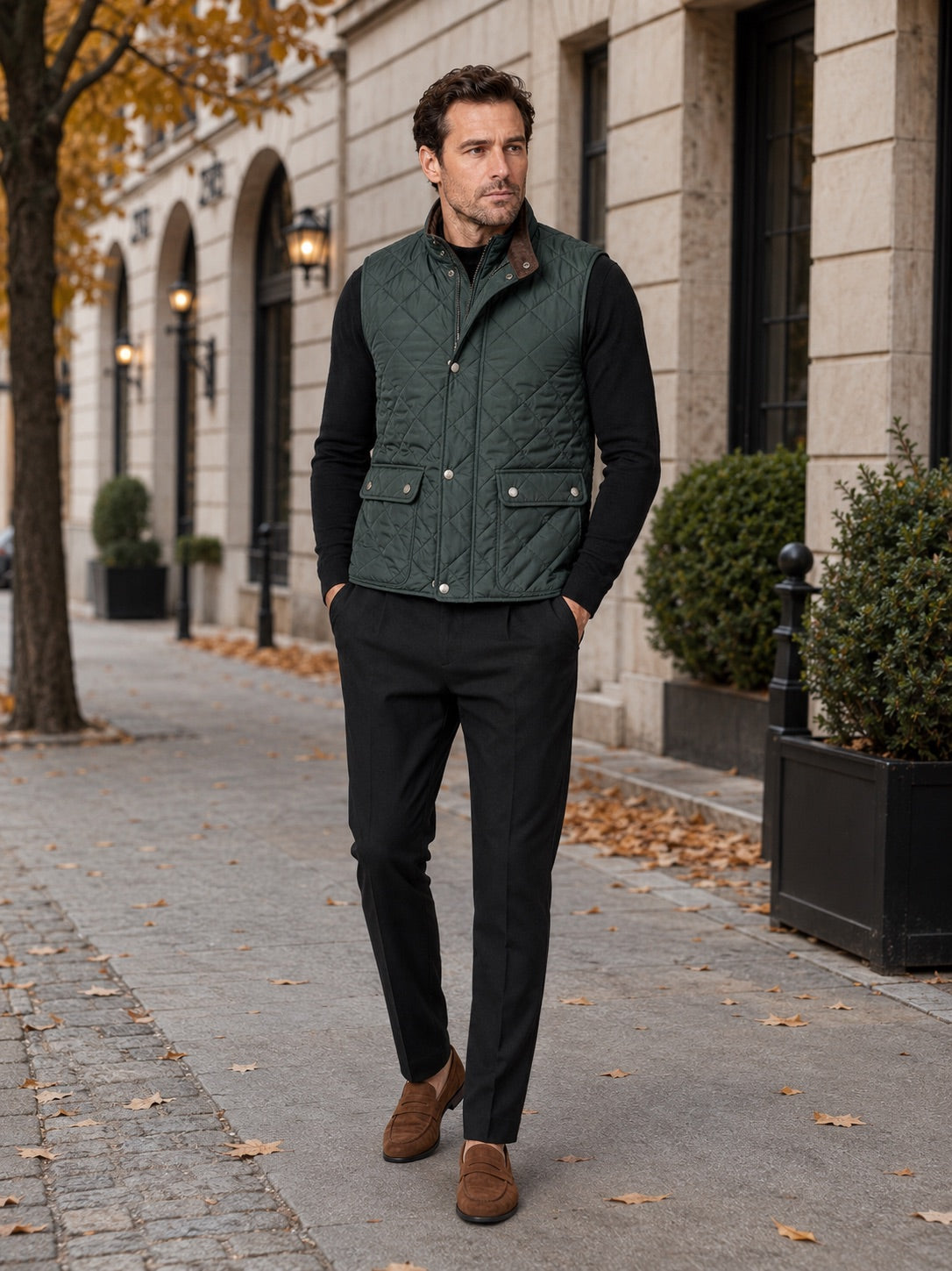 Men’s Quilted Gilet Polo Collar Multi-Pocket Padded Thick Autumn Winter Sleeveless Jacket for Casual and Outdoor Wear