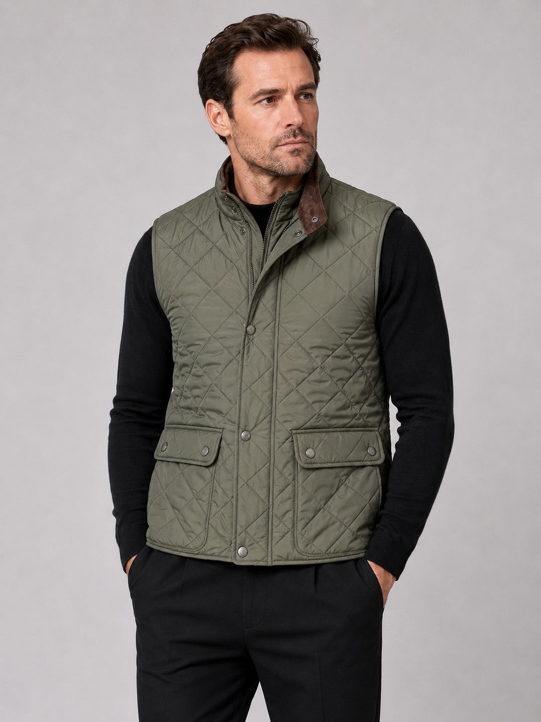 Men’s Quilted Gilet Polo Collar Multi-Pocket Padded Thick Autumn Winter Sleeveless Jacket for Casual and Outdoor Wear
