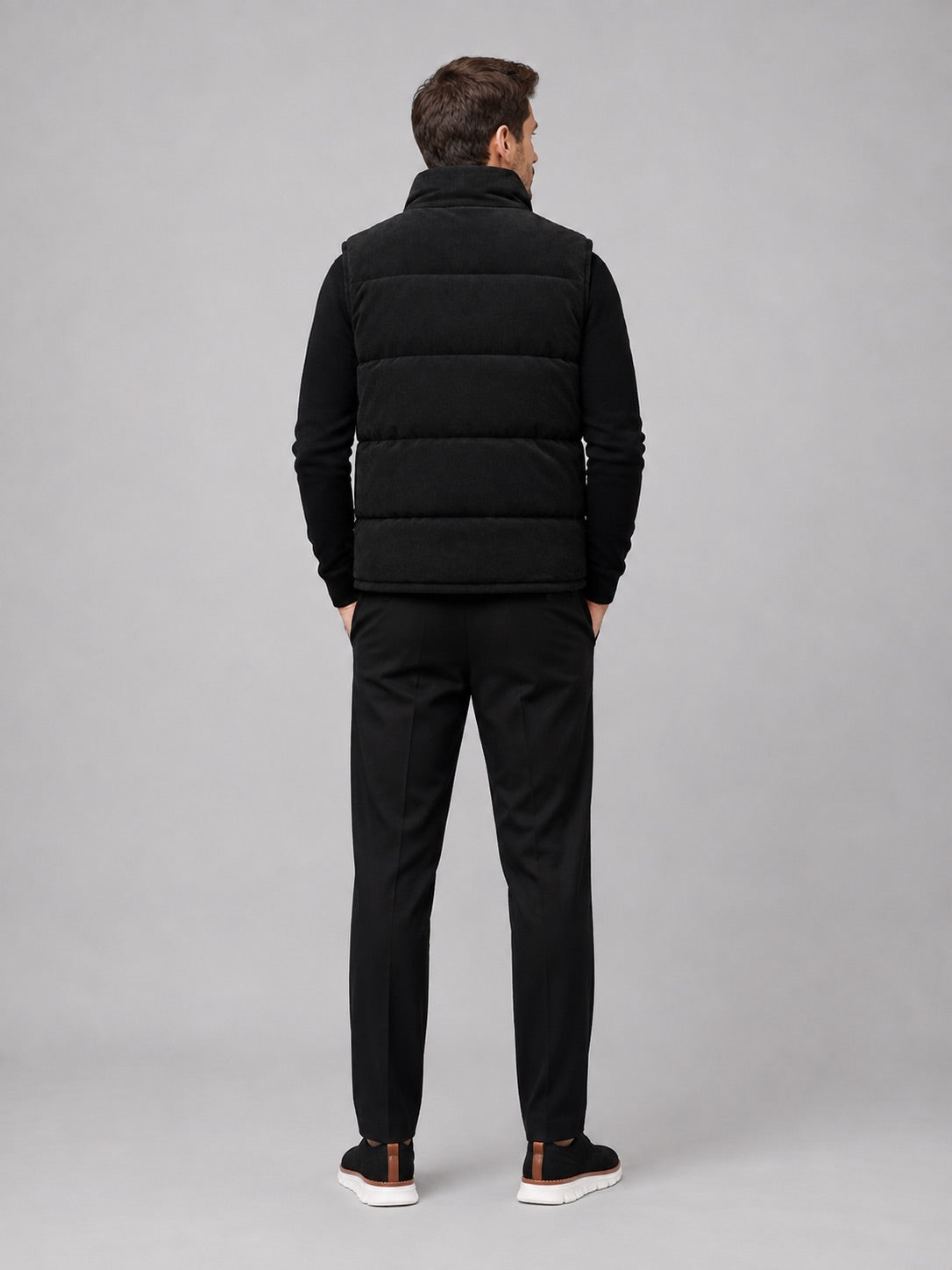 Men’s Corduroy Puffer Gilet Stand Collar Padded Thick Warm Autumn Winter Jacket for Casual and Outdoor Wear