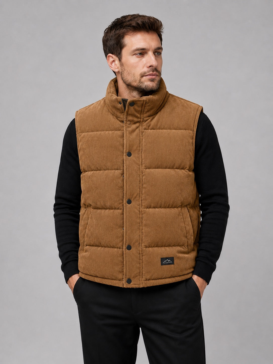 Men’s Corduroy Puffer Gilet Stand Collar Padded Thick Warm Autumn Winter Jacket for Casual and Outdoor Wear