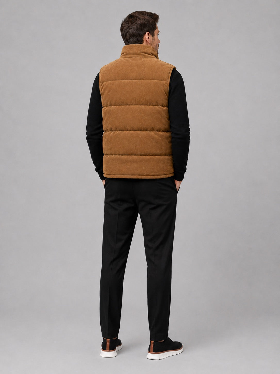 Men’s Corduroy Puffer Gilet Stand Collar Padded Thick Warm Autumn Winter Jacket for Casual and Outdoor Wear