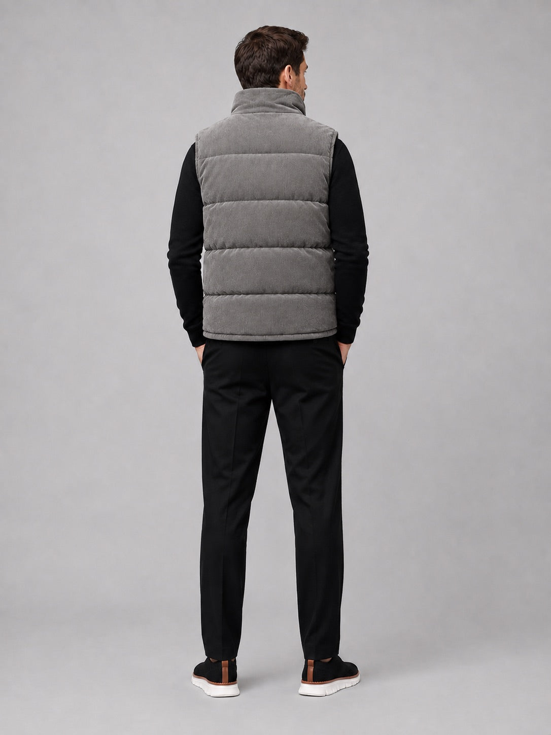 Men’s Corduroy Puffer Gilet Stand Collar Padded Thick Warm Autumn Winter Jacket for Casual and Outdoor Wear