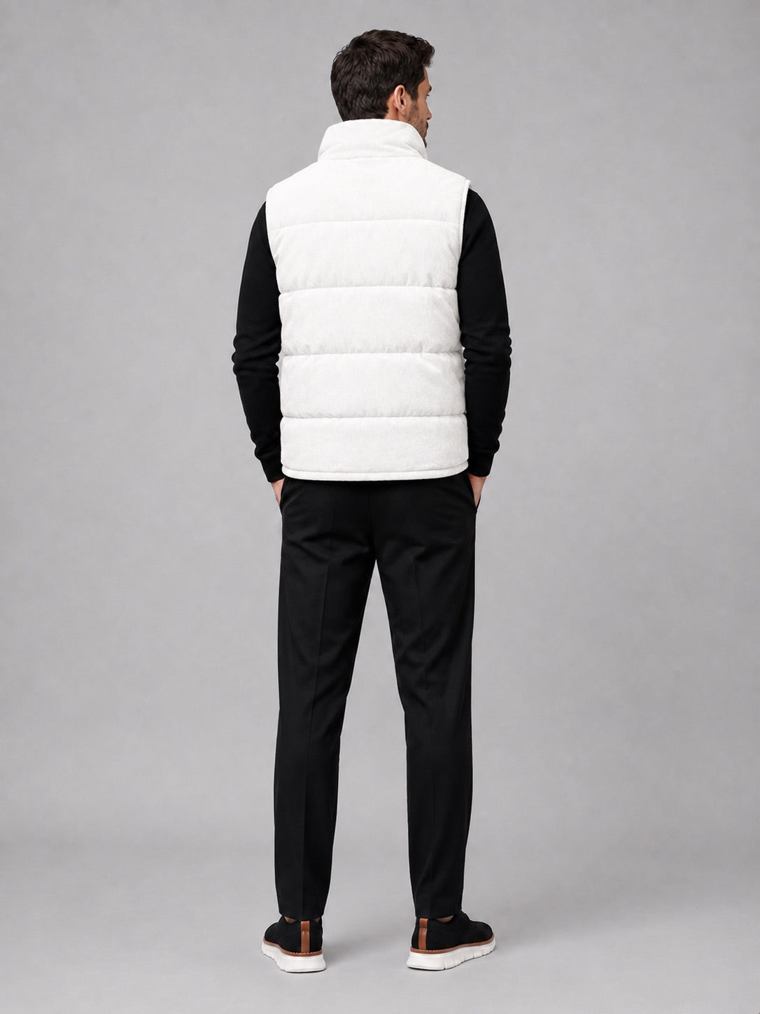 Men’s Corduroy Puffer Gilet Stand Collar Padded Thick Warm Autumn Winter Jacket for Casual and Outdoor Wear