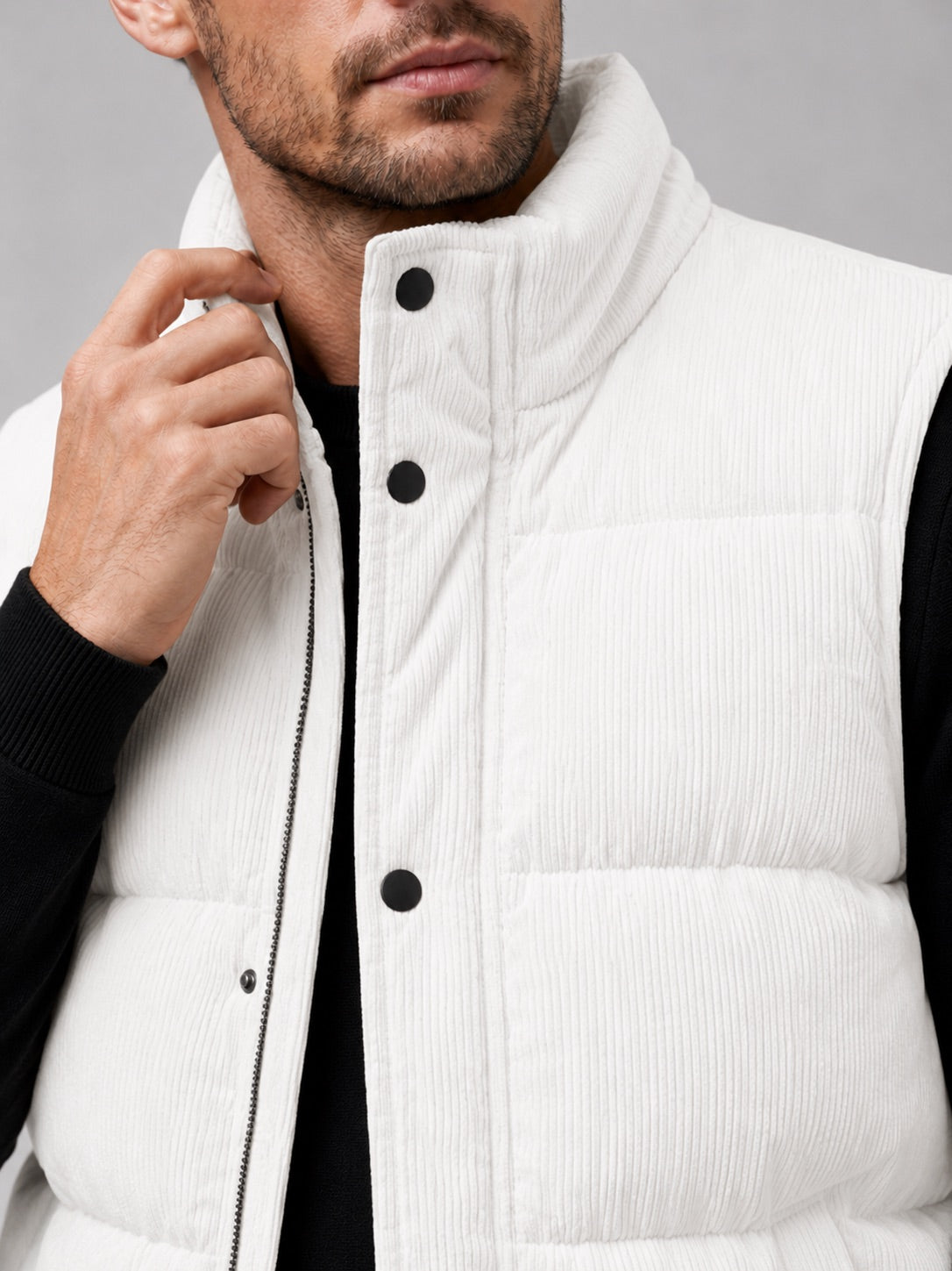 Men’s Corduroy Puffer Gilet Stand Collar Padded Thick Warm Autumn Winter Jacket for Casual and Outdoor Wear