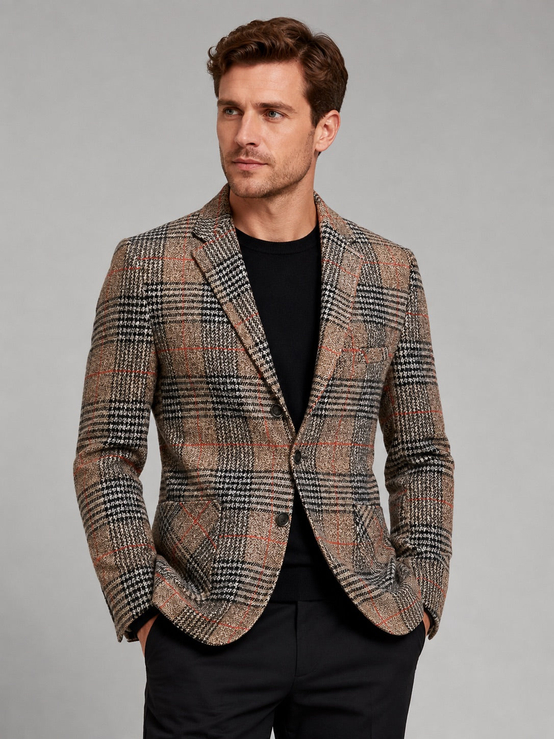 Men’s Checkered Blazer Slim Fit Business Casual Jacket for Wedding, Banquet and Office Wear