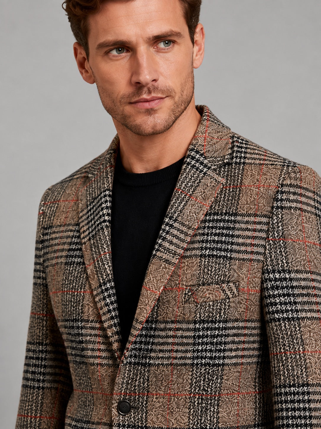 Men’s Checkered Blazer Slim Fit Business Casual Jacket for Wedding, Banquet and Office Wear
