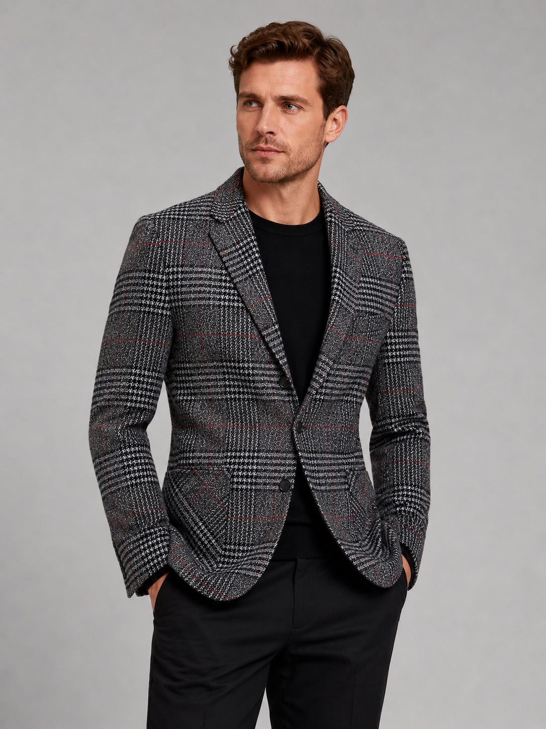 Men’s Checkered Blazer Slim Fit Business Casual Jacket for Wedding, Banquet and Office Wear