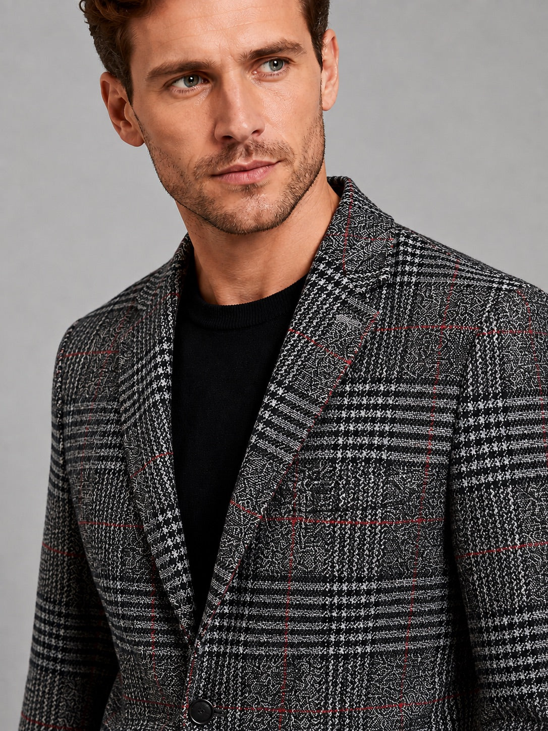 Men’s Checkered Blazer Slim Fit Business Casual Jacket for Wedding, Banquet and Office Wear