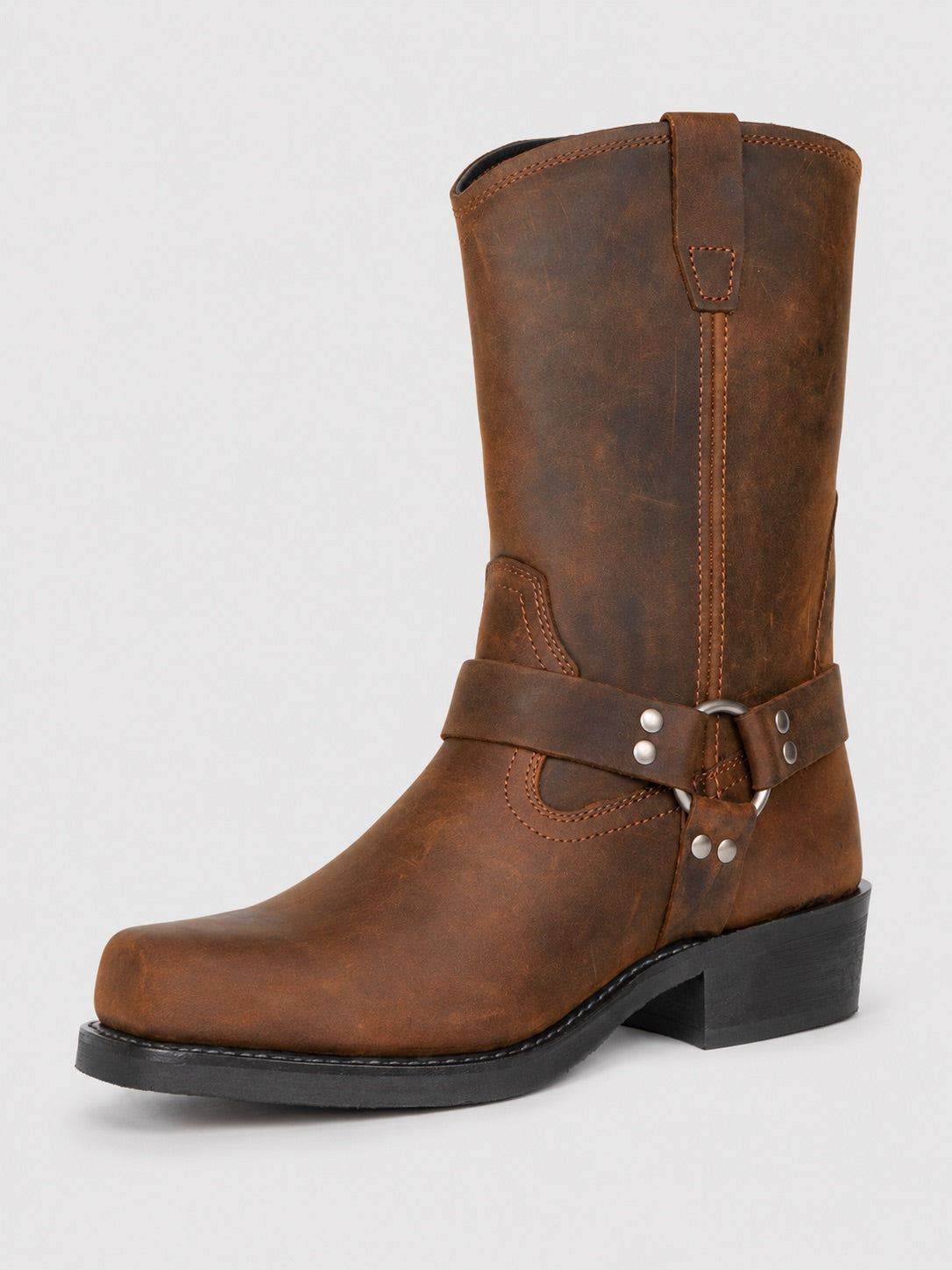 Men’s Mid Calf Cowboy Boots Leather Slip-On Western Boots Autumn Winter Shoes for Casual and Everyday Wear