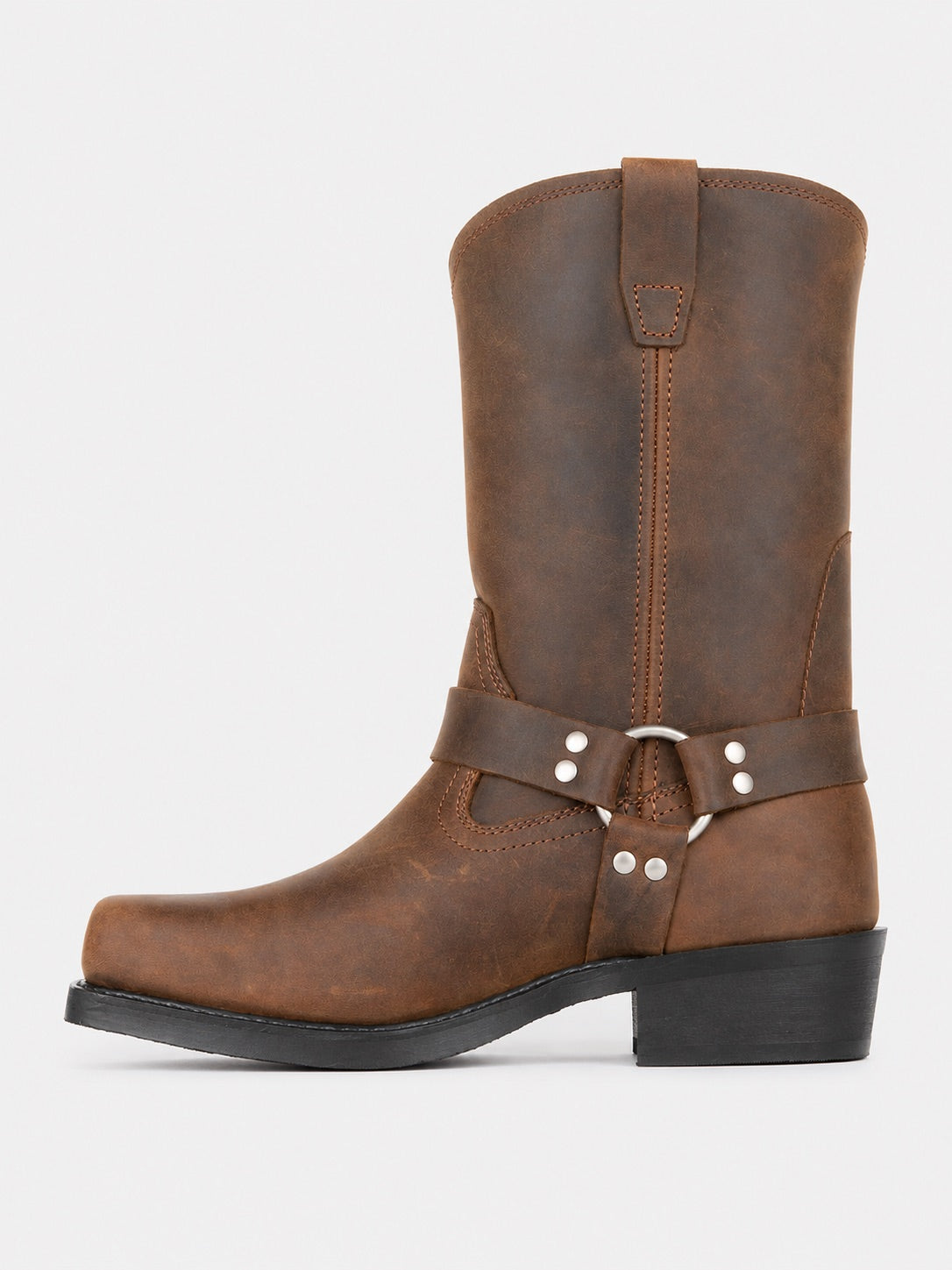 Men’s Mid Calf Cowboy Boots Leather Slip-On Western Boots Autumn Winter Shoes for Casual and Everyday Wear