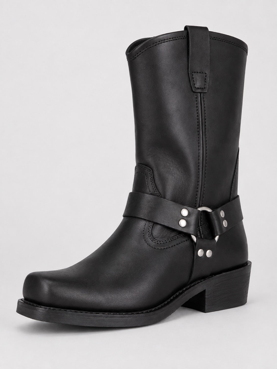 Men’s Mid Calf Cowboy Boots Leather Slip-On Western Boots Autumn Winter Shoes for Casual and Everyday Wear