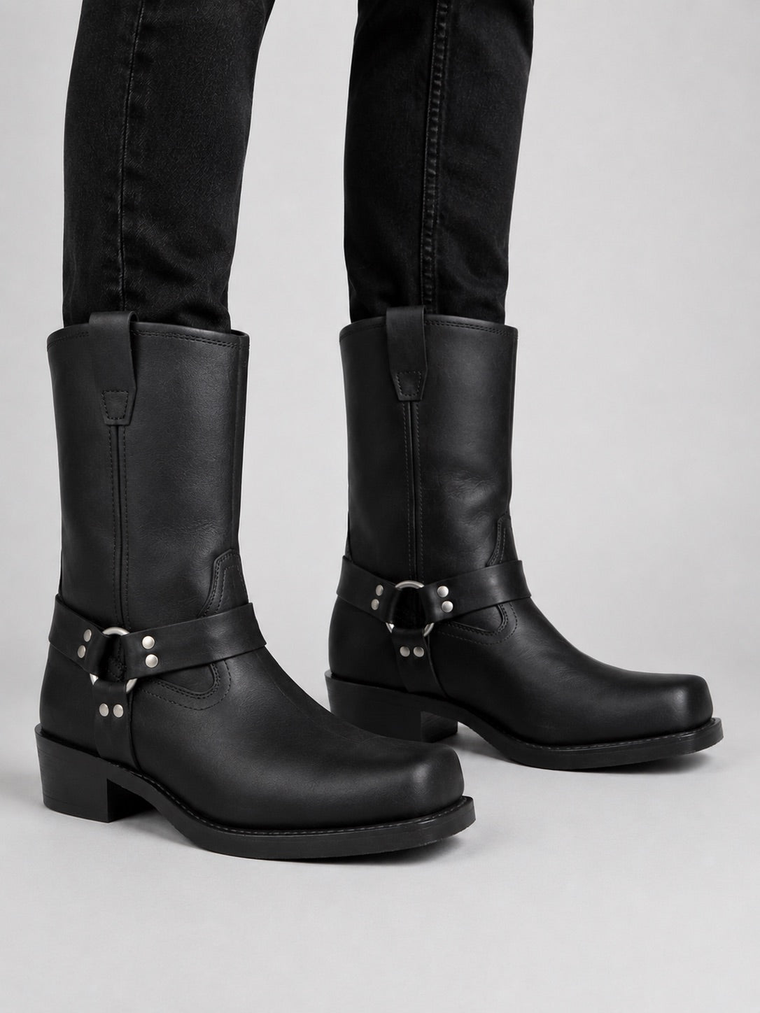 Men’s Mid Calf Cowboy Boots Leather Slip-On Western Boots Autumn Winter Shoes for Casual and Everyday Wear