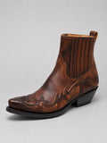 Men’s Western Cowboy Boots Embroidered Pointed Toe Leather Ankle Boots for Casual and Everyday Wear
