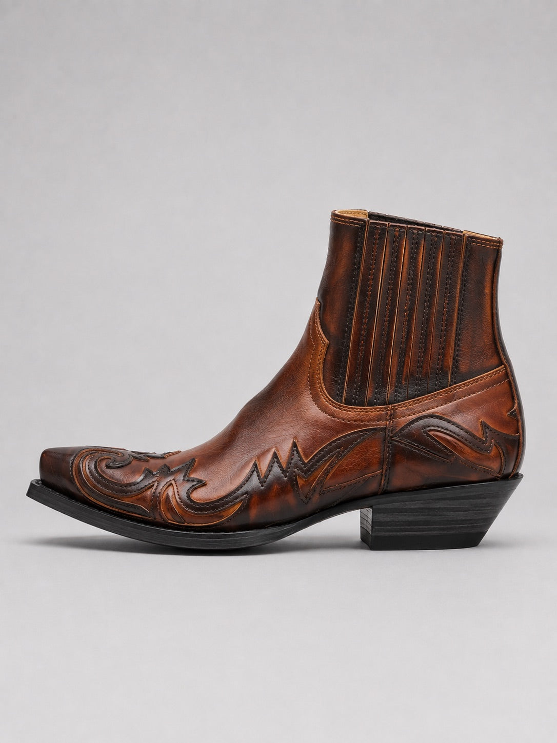 Men’s Western Cowboy Boots Embroidered Pointed Toe Leather Ankle Boots for Casual and Everyday Wear
