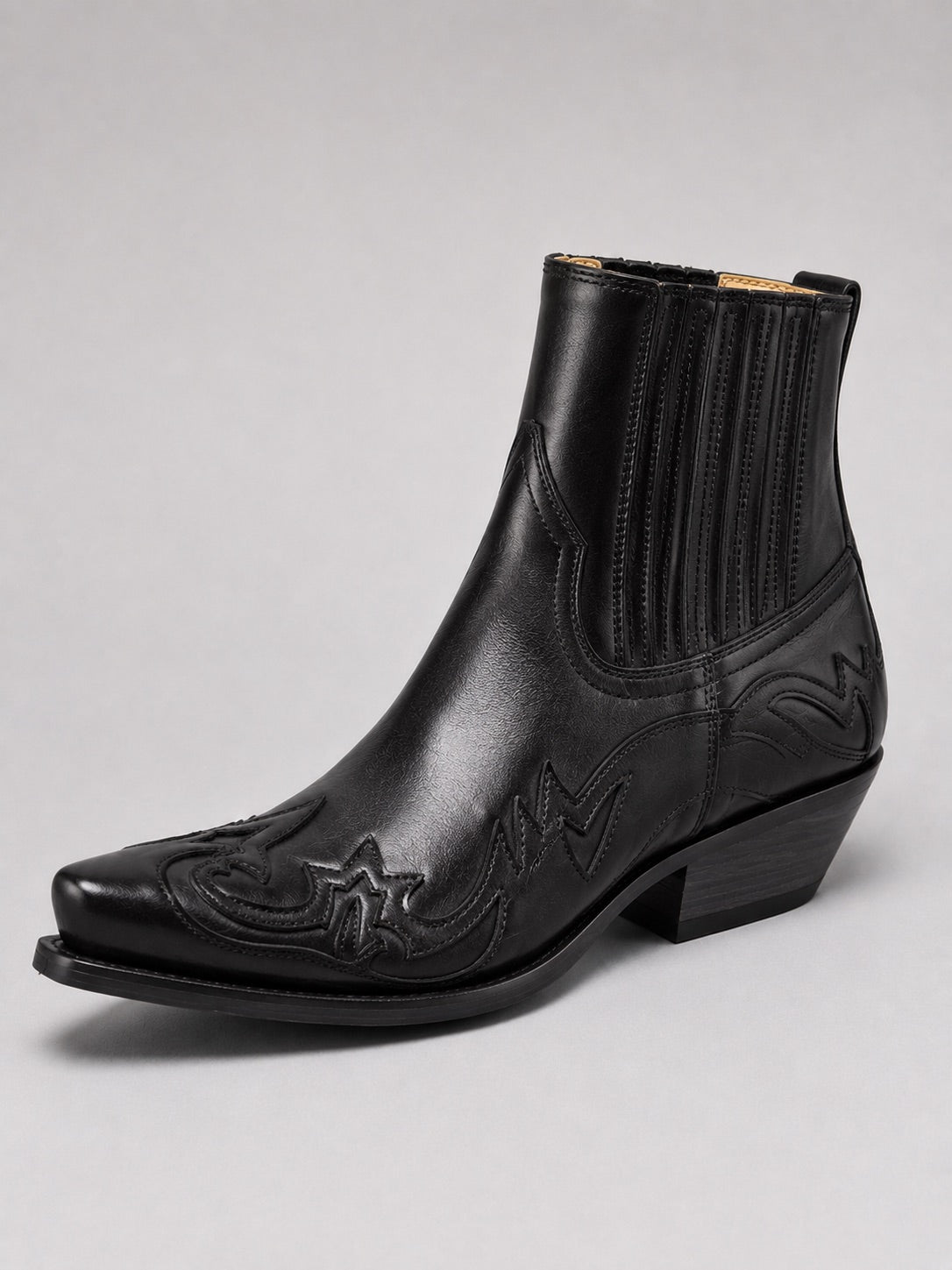 Men’s Western Cowboy Boots Embroidered Pointed Toe Leather Ankle Boots for Casual and Everyday Wear